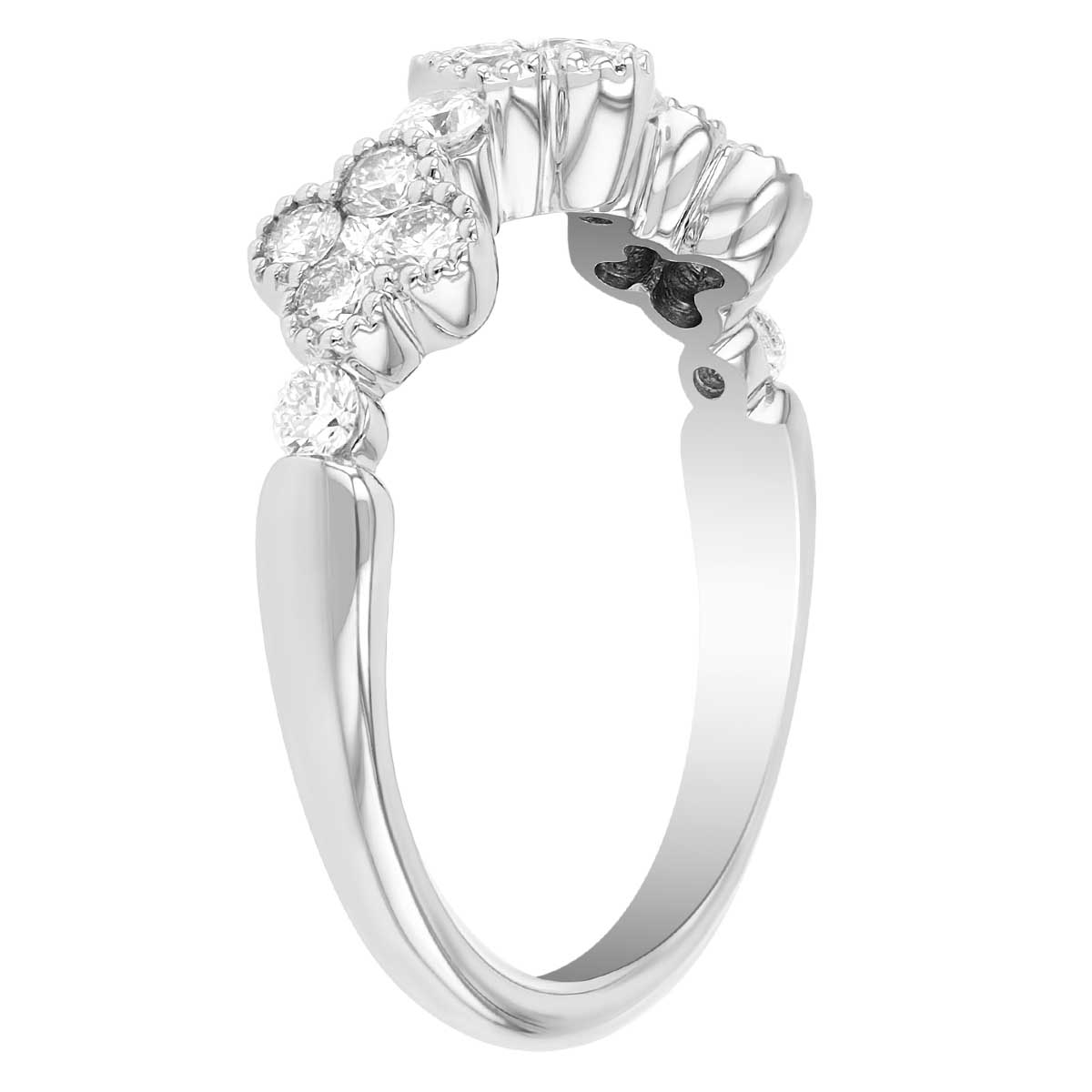 Diamond Cluster Clover Pattern Ring in White Gold