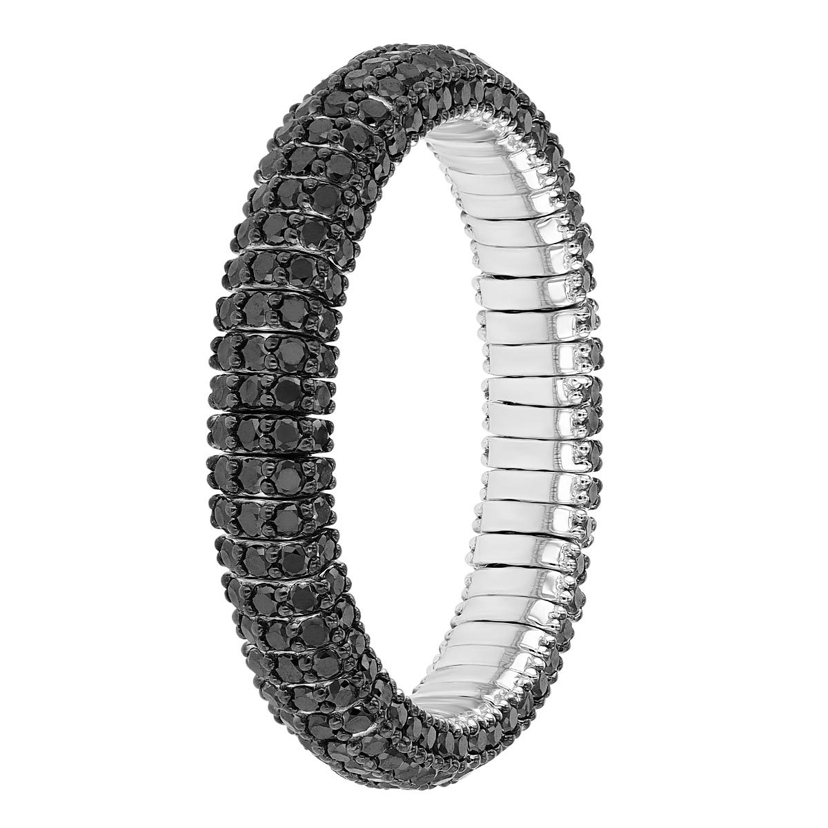 Demeglio Extensible Giotto Black Diamond Pavé Eternity Stretch Ring in White Gold