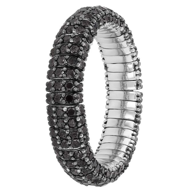 Demeglio Extensible Black Diamond Pavé Stretch Ring in White Gold