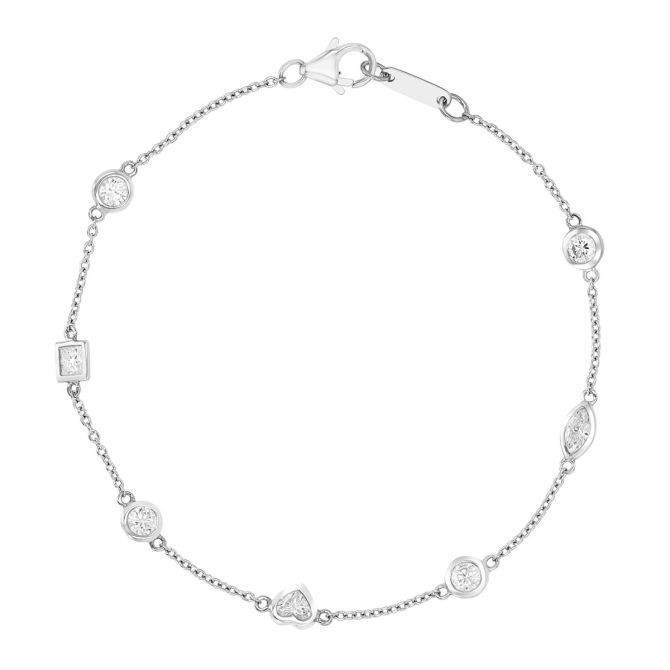 Multi Shape Diamond Station By Yard Bracelet in White Gold