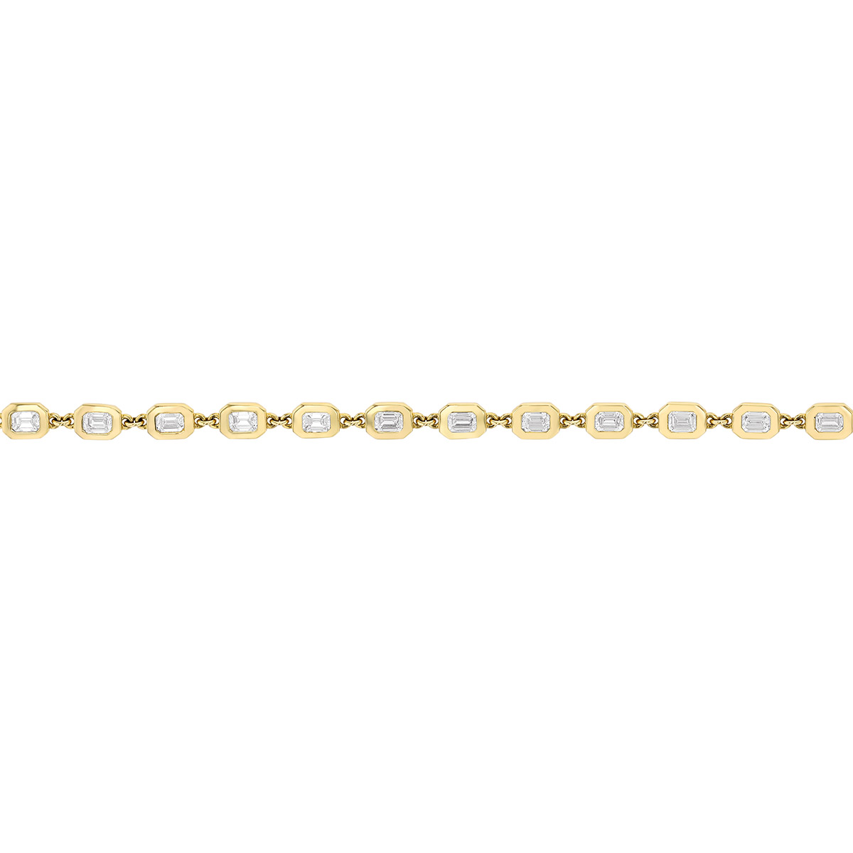 Emerald Cut Bezel Set Diamond Bracelet in Yellow Gold