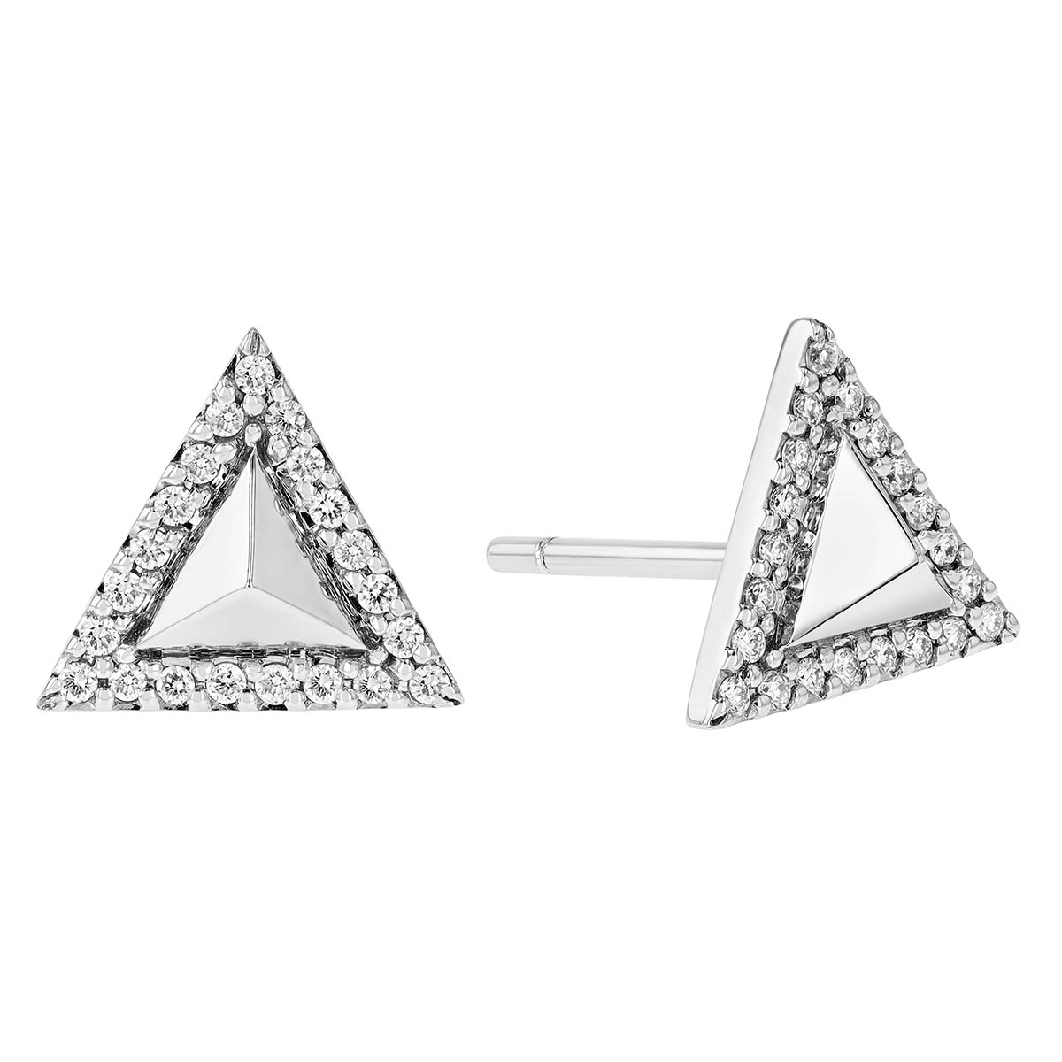 Diamond Triangle Pyramid Stud Earrings in White Gold