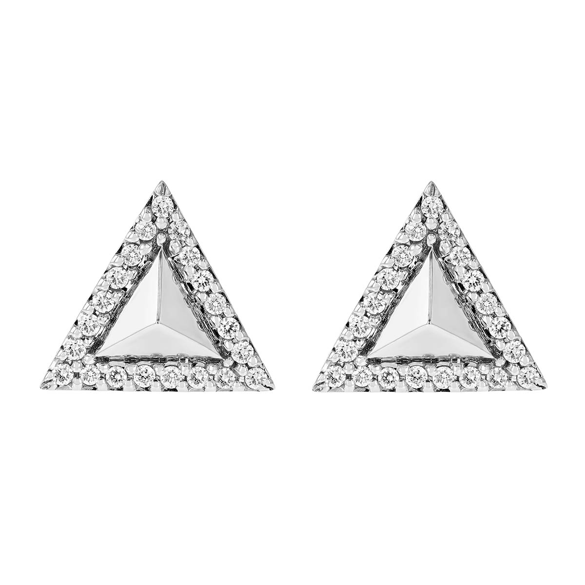 Diamond Triangle Pyramid Stud Earrings in White Gold