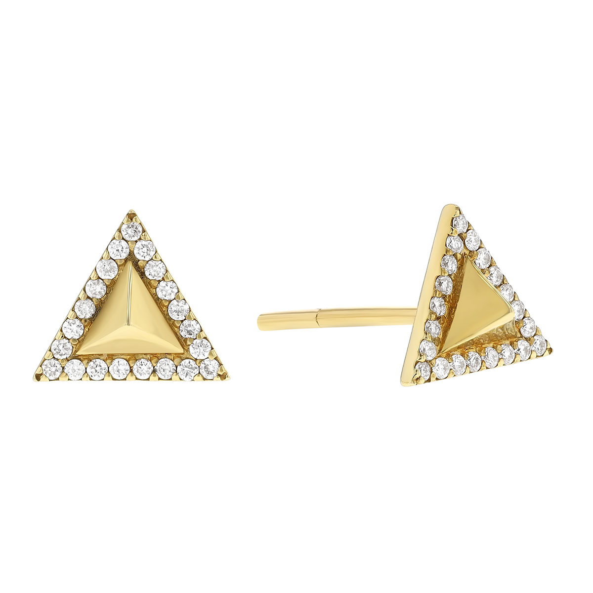 Diamond Triangle Pyramid Stud Earrings in Yellow Gold
