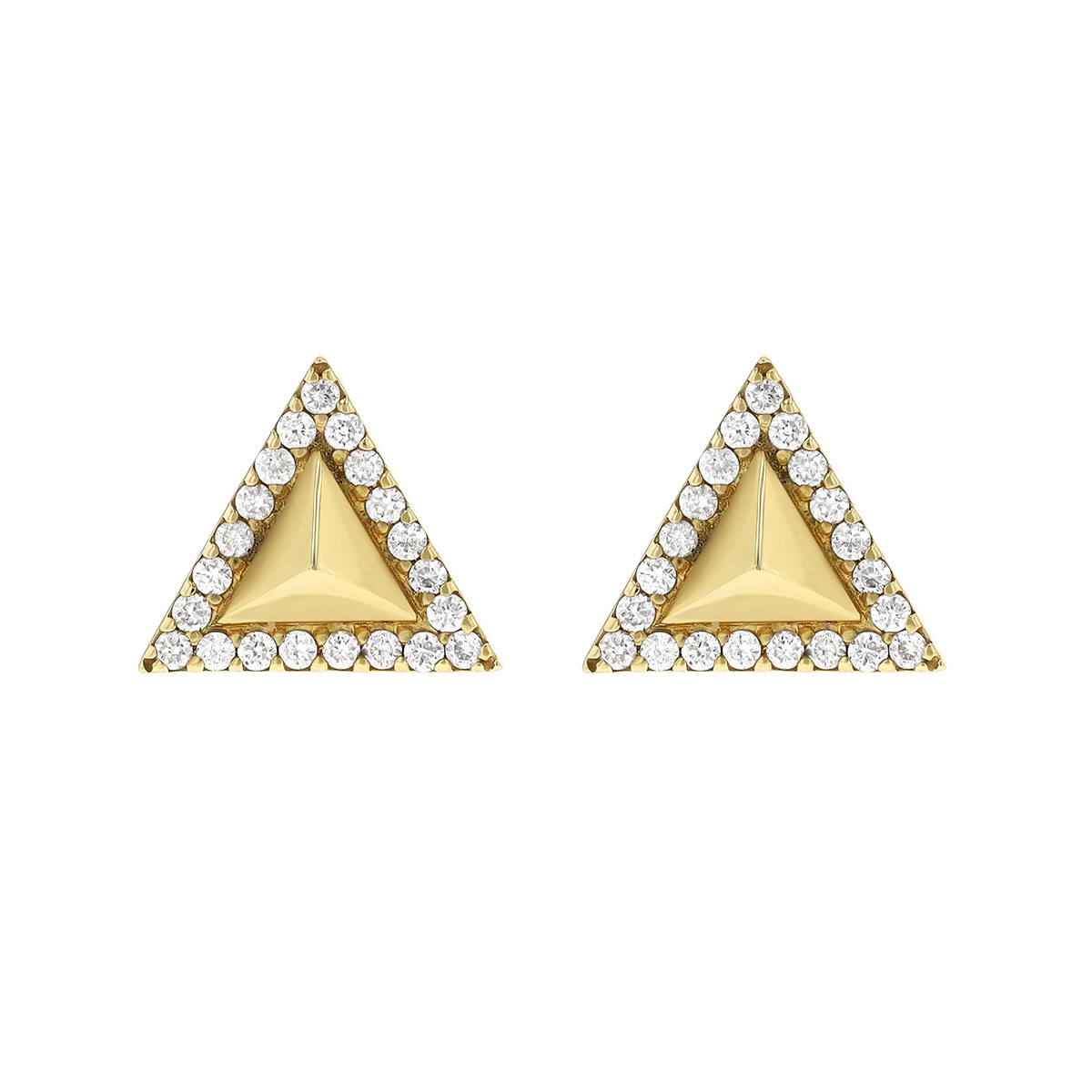 Diamond Triangle Pyramid Stud Earrings in Yellow Gold