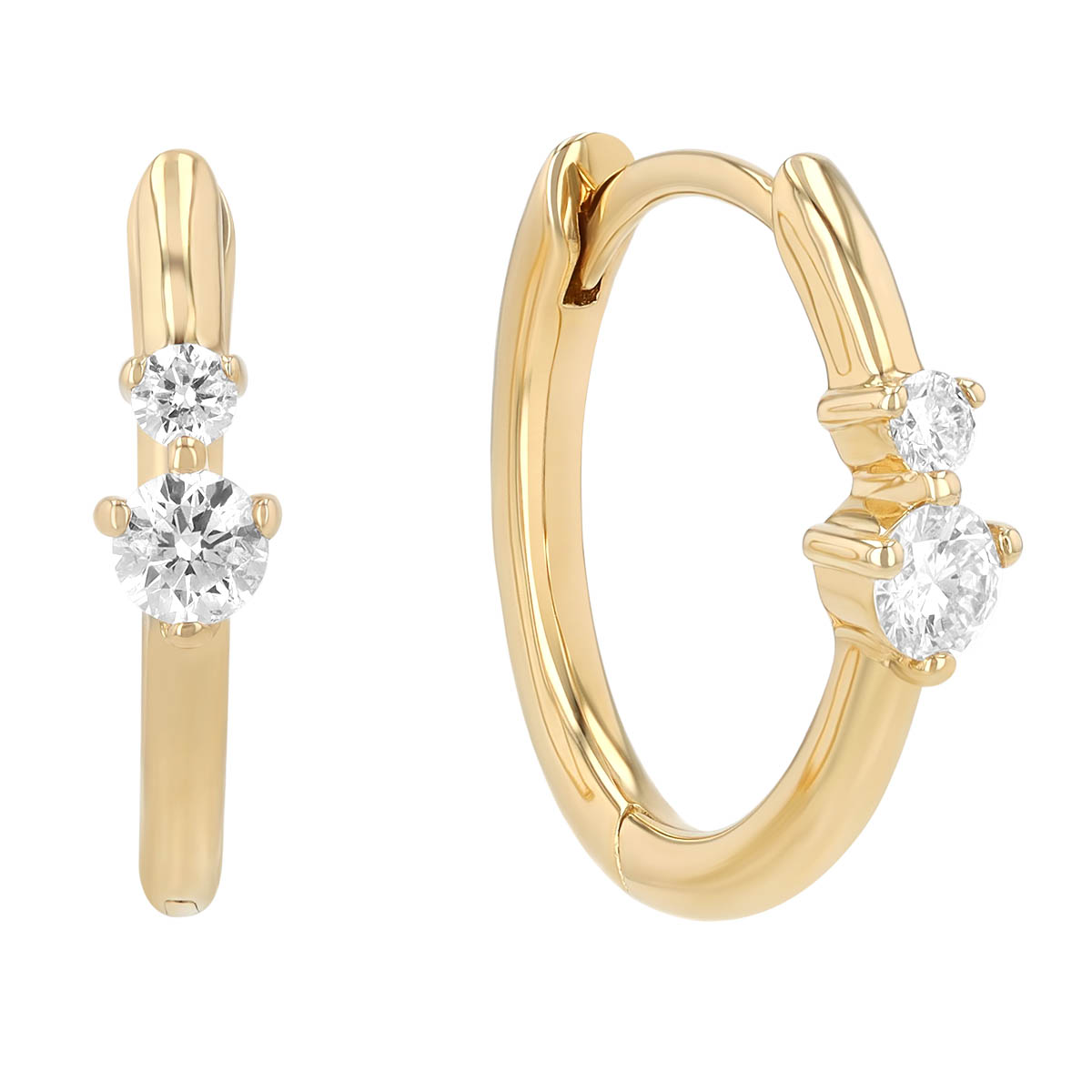 Diamond Duo Huggie Hoop Earrings in Yellow Gold