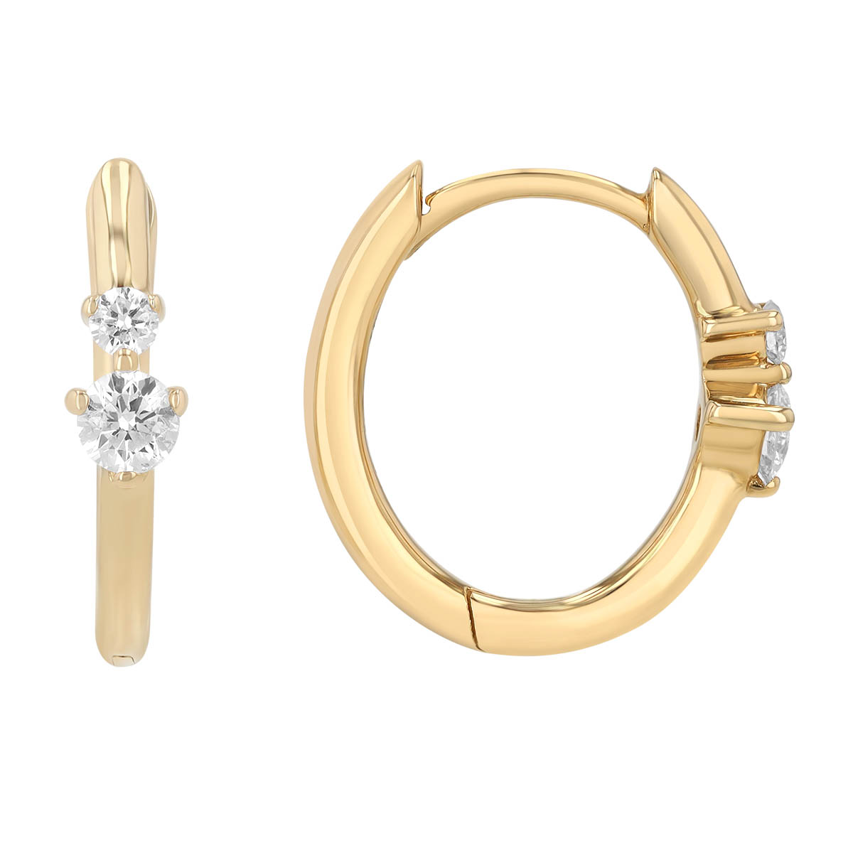 Diamond Duo Huggie Hoop Earrings in Yellow Gold