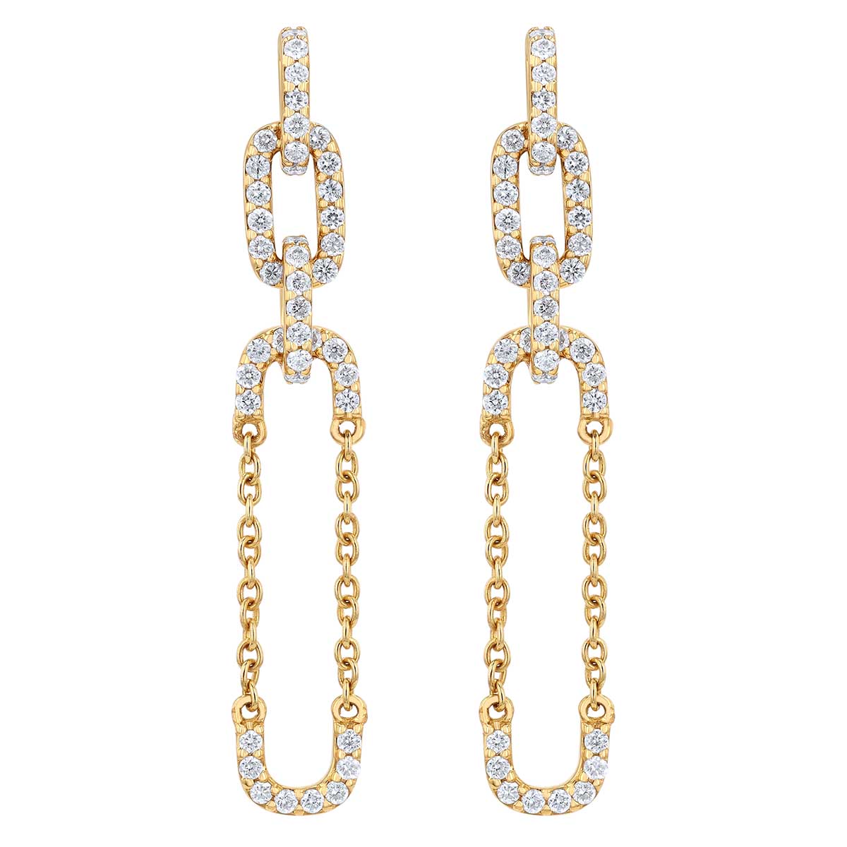 Diamond Link & Chain Dangle Earrings in Yellow Gold