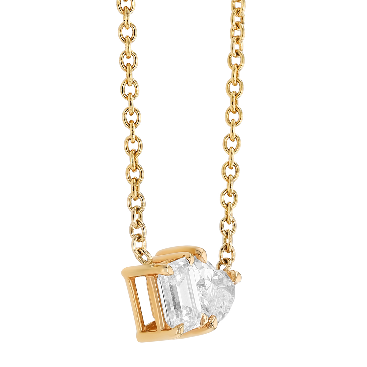 Heart & Emerald Cut Diamond Duo Necklace in Yellow Gold