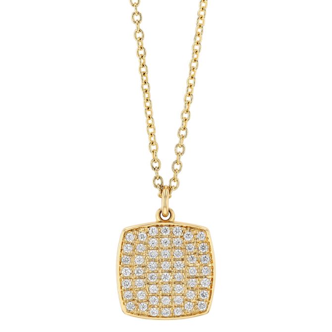 Diamond Pave Soft Square Pendant in Yellow Gold
