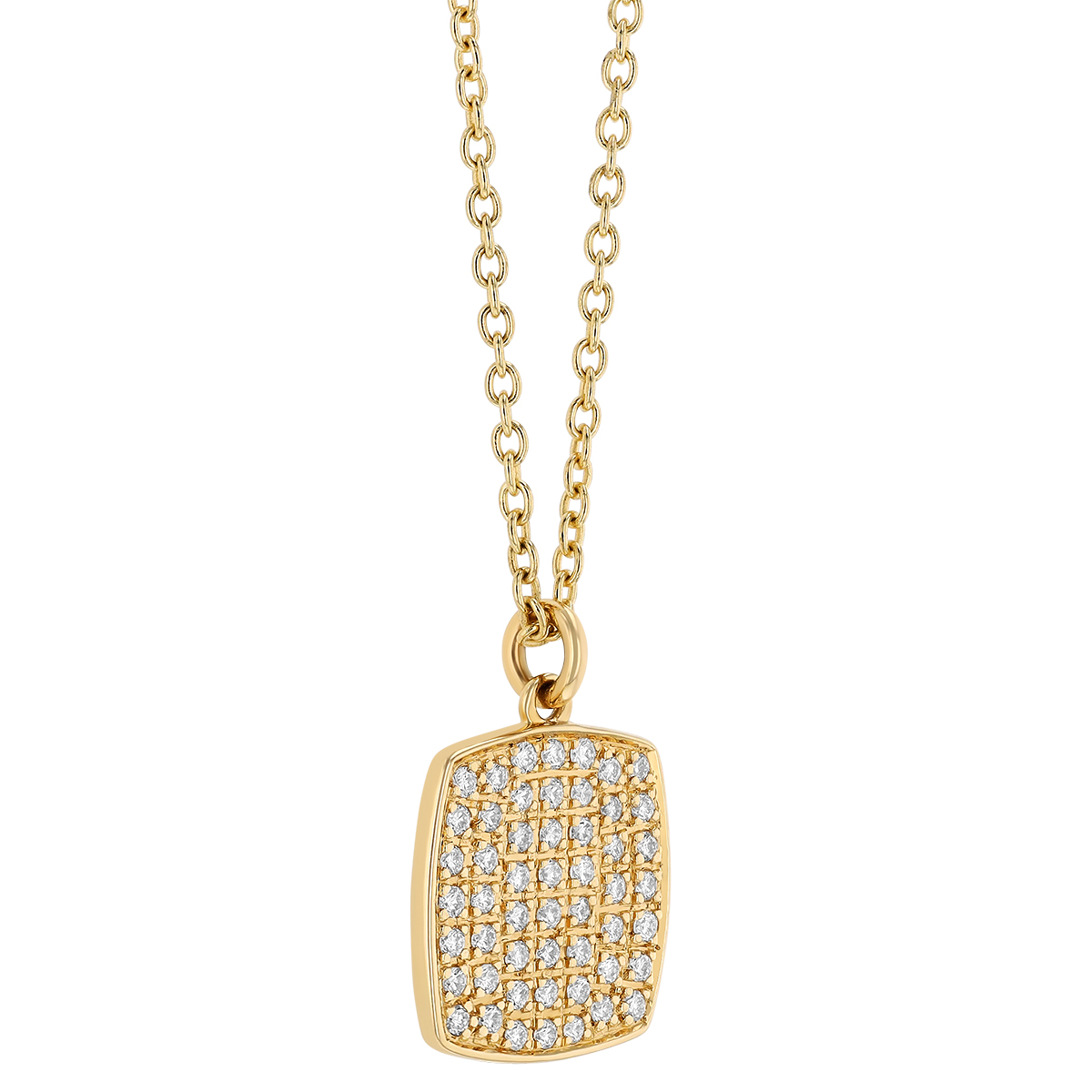 Diamond Pave Soft Square Pendant in Yellow Gold