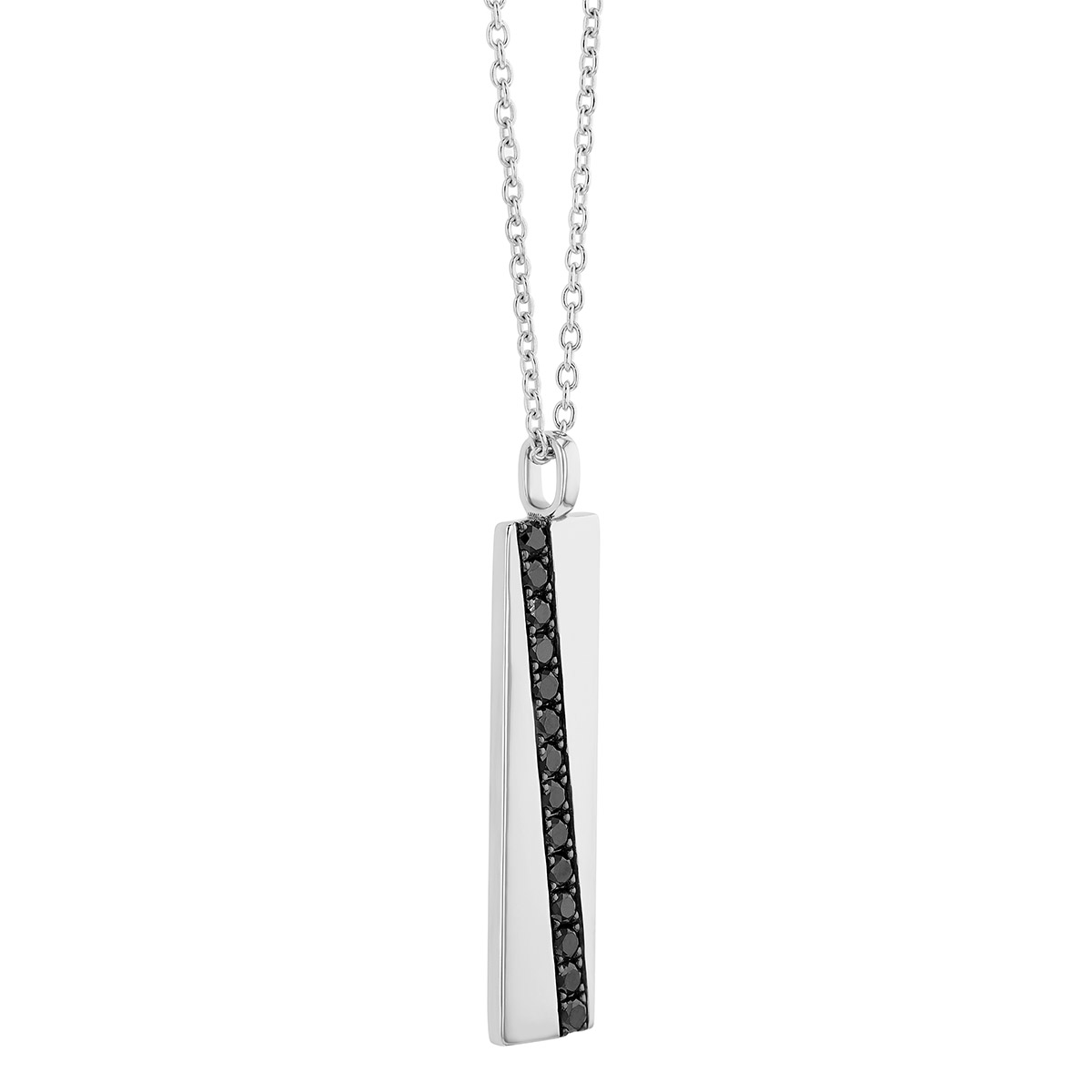 Black Diamond Angled Column Rectangle Pendant in White Gold