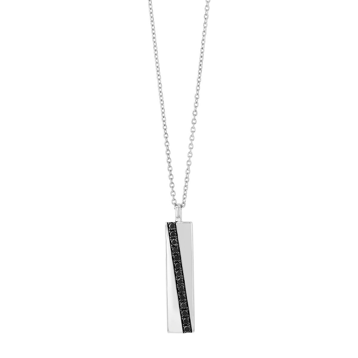 Black Diamond Angled Column Rectangle Pendant in White Gold