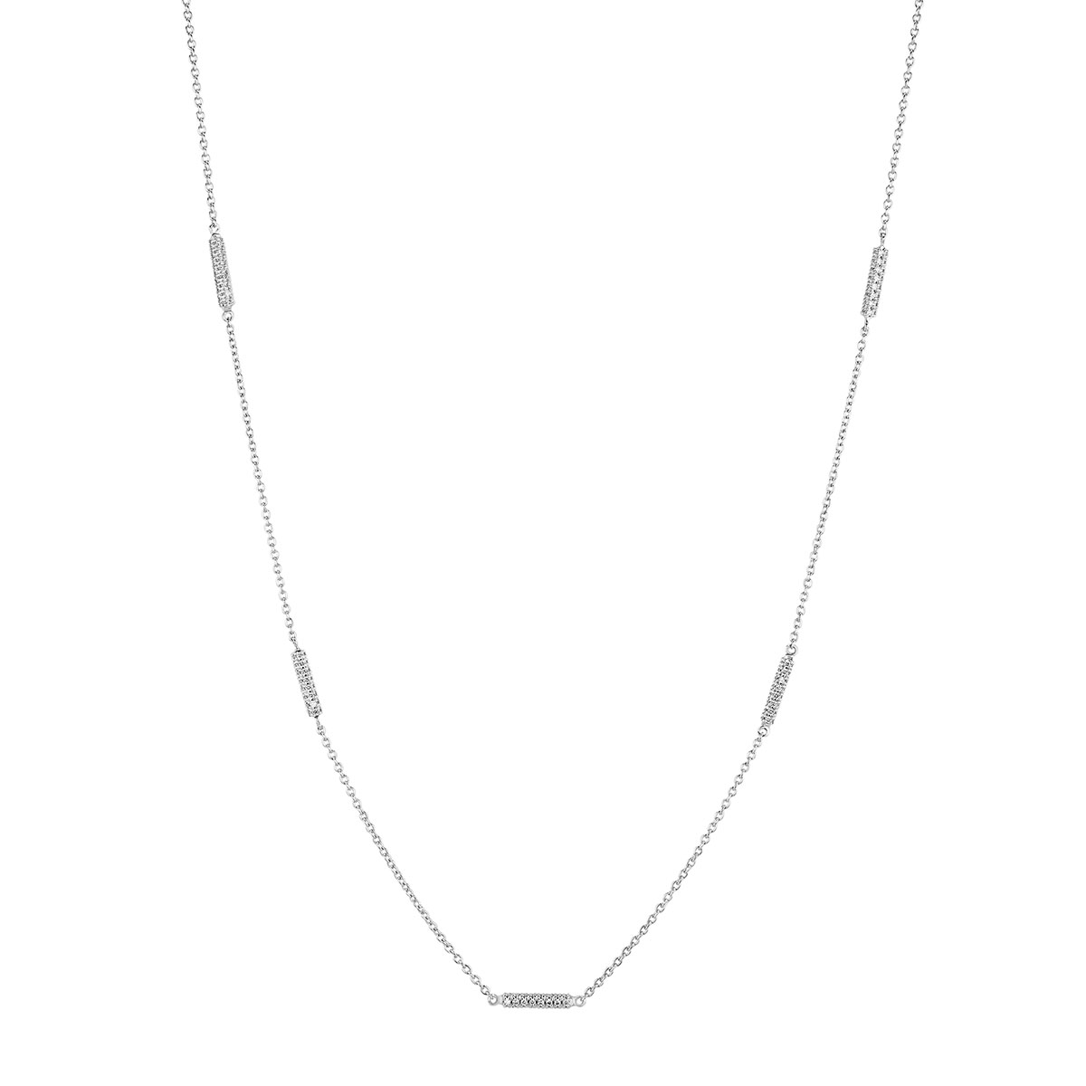 Diamond Pavé Bar Station Necklace in White Gold, 16