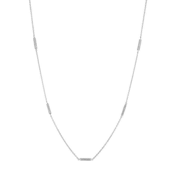 Diamond Pavé Bar Station Necklace in White Gold, 16"