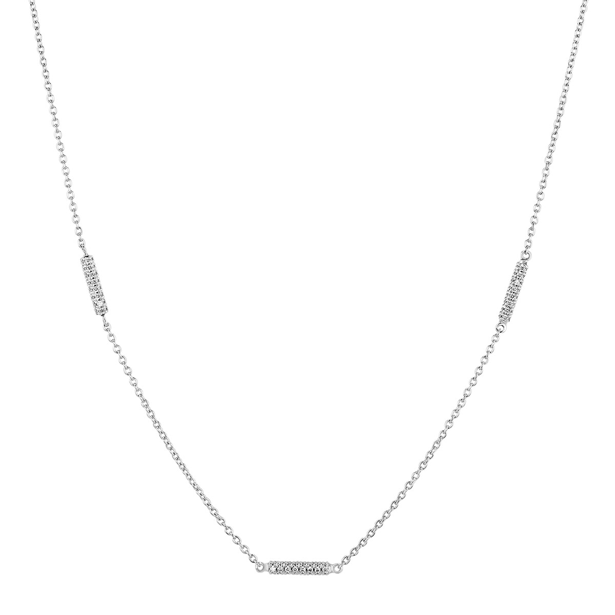 Diamond Pavé Bar Station Necklace in White Gold, 16