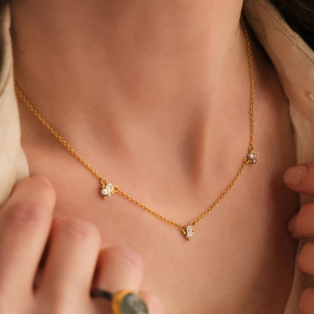 Lika Behar Dylan Diamond Cluster Station Necklace in Two Tone