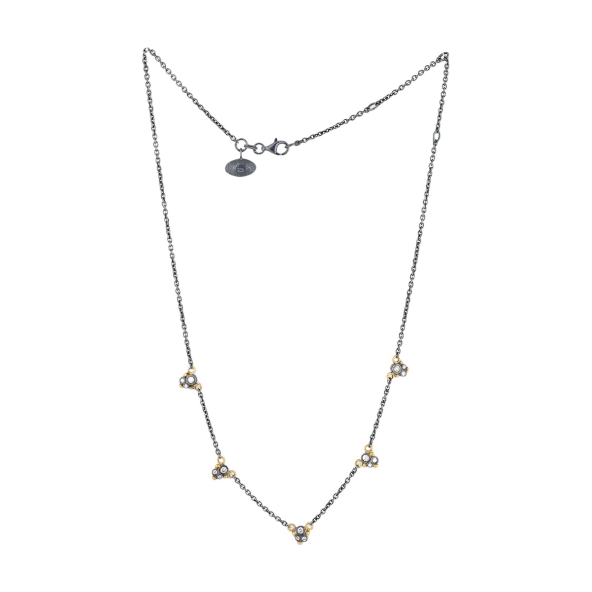 Lika Behar Dylan Diamond Cluster Station Necklace in Oxidized Silver & Yellow Gold, 18