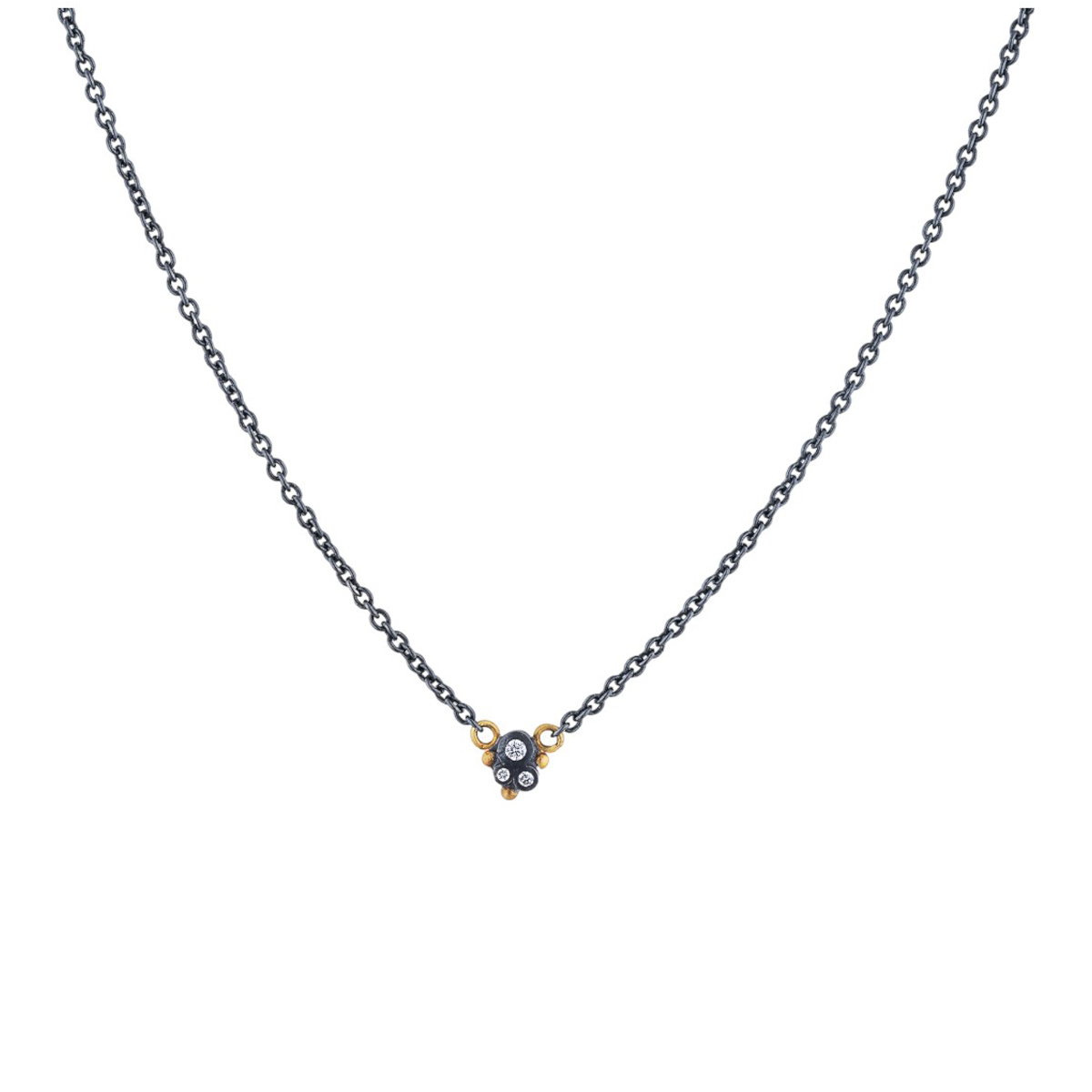 Lika Behar Dylan Diamond Cluster Necklace in Oxidized Silver & Yellow Gold