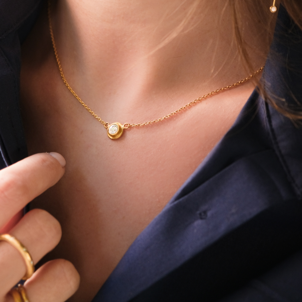 Lika Behar Krista Bezel Set Diamond Pendant in Yellow Gold & Oxidized Silver