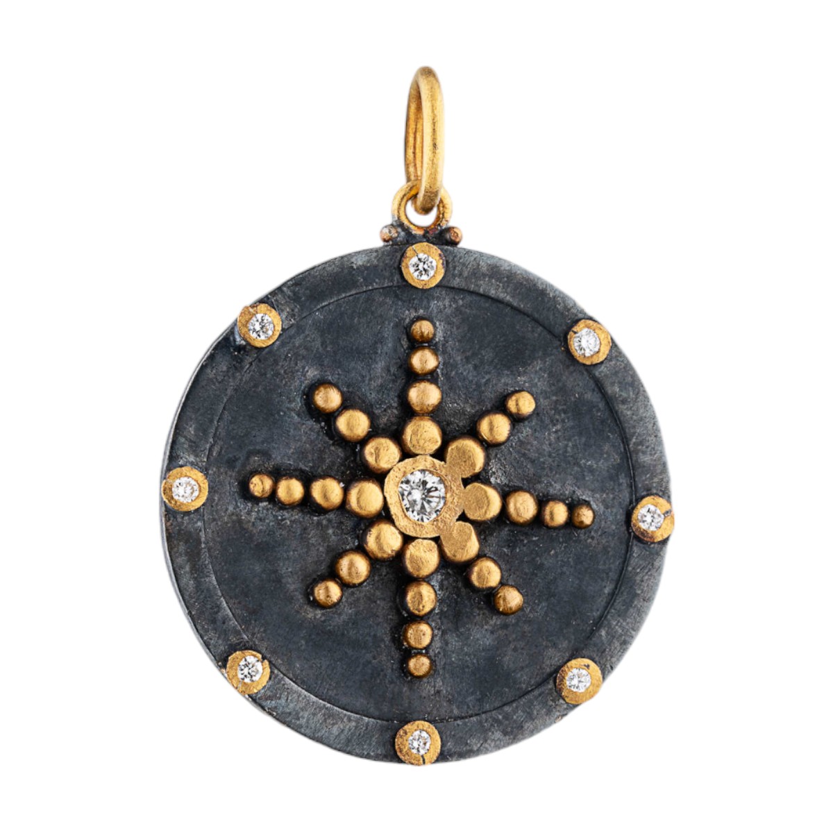 Lika Behar Medallion Compass Pendant in Oxidized Silver & Yellow Gold with Diamond Accents