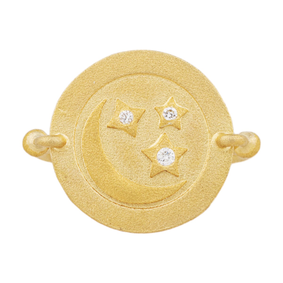 Lika Behar Medallion Crescent Moon & Stars Ring in Yellow Gold with Diamond Accents