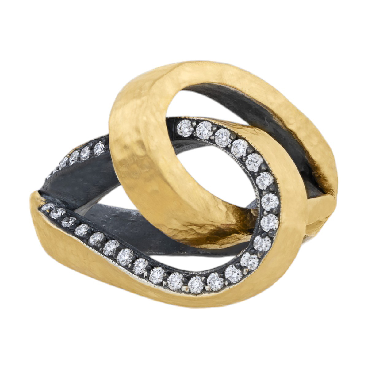 Lika Behar Twist Intertwining Loop Diamond Ring in Yellow Gold & Oxidized Silver