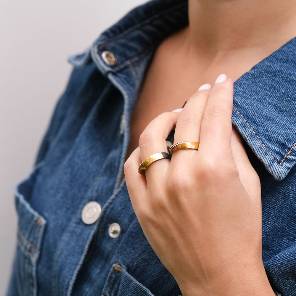 Lika Behar Twist Diamond Ring in Yellow Gold & Oxidized Silver