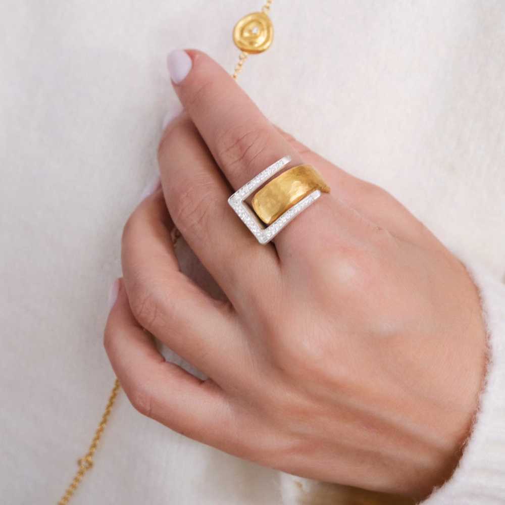 Lika Behar Deck Diamond Ring in Yellow Gold & Sterling Silver
