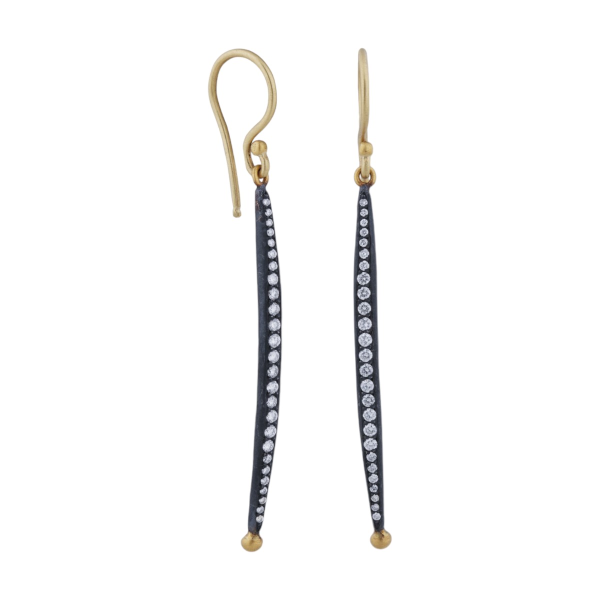 Lika Behar Kelly Diamond Dangle Earrings in Oxidized Silver & Yellow Gold