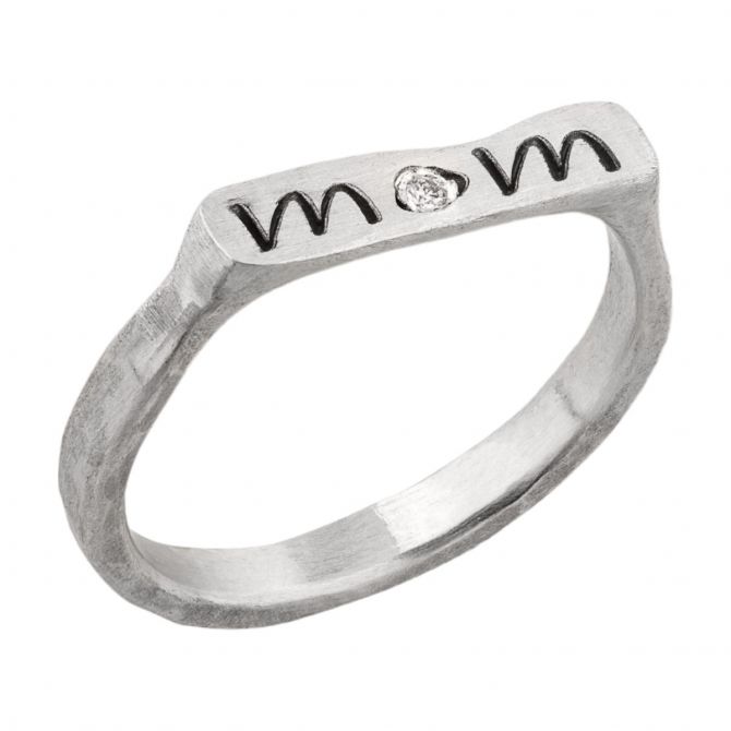 Lika Behar Stockton "Mom" Stacking Ring in Sterling Silver with Diamond Accent
