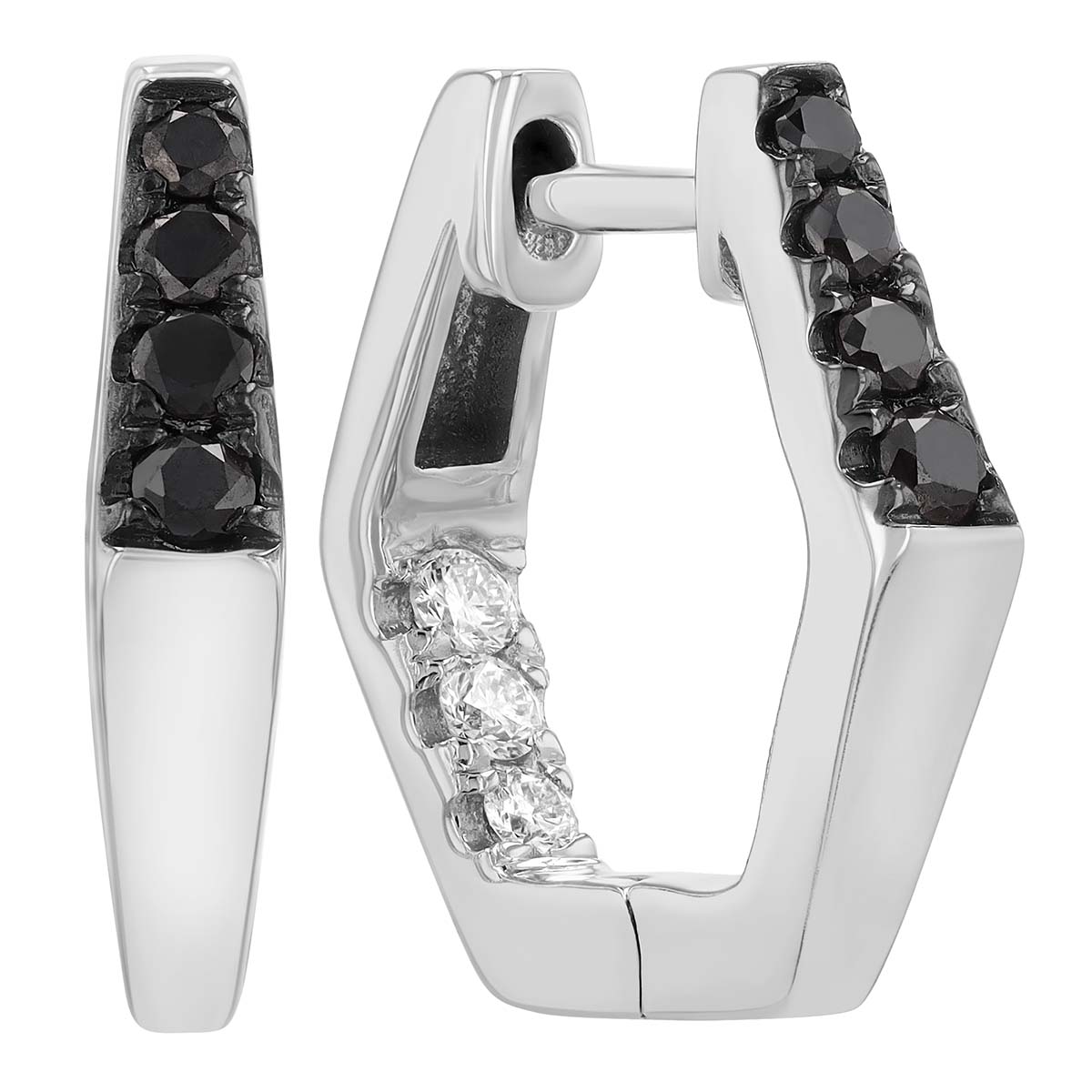 Frederic Sage Black & White Diamond In & Out Hexagon Hoop Earrings in White Gold