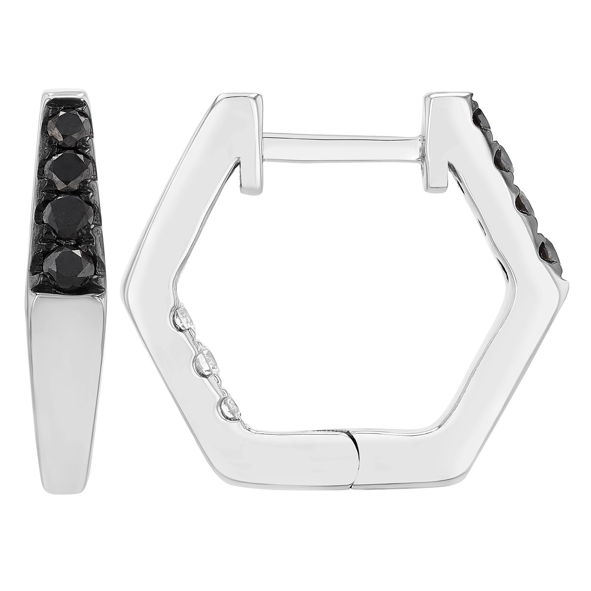 Frederic Sage Black & White Diamond In & Out Hexagon Hoop Earrings in White Gold