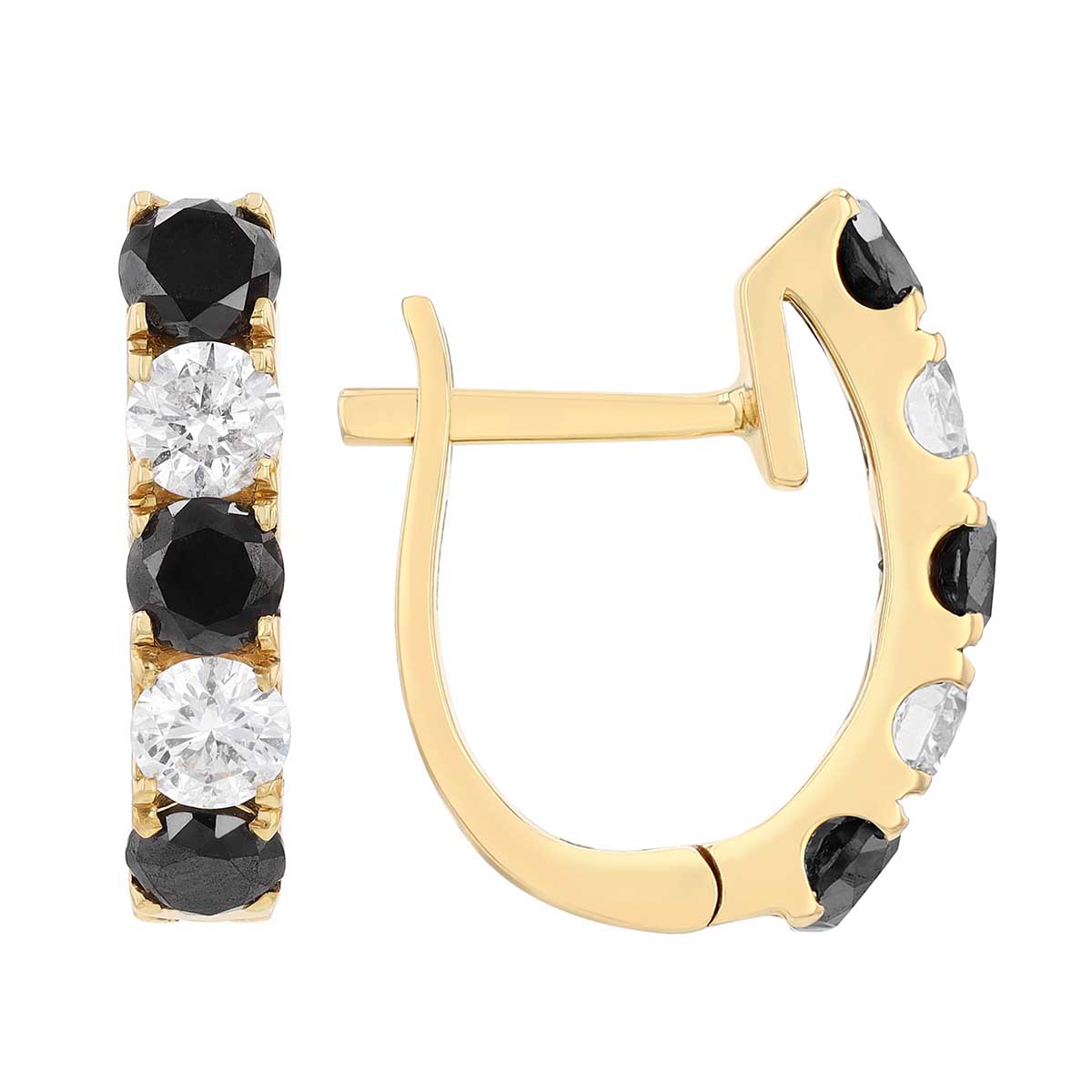 Frederic Sage Black & White Diamond Alternating Huggie Hoop Earrings in Yellow Gold