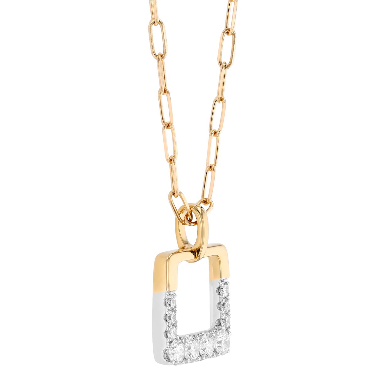 Frederic Sage Diamond Open Square Pendant in Two Tone
