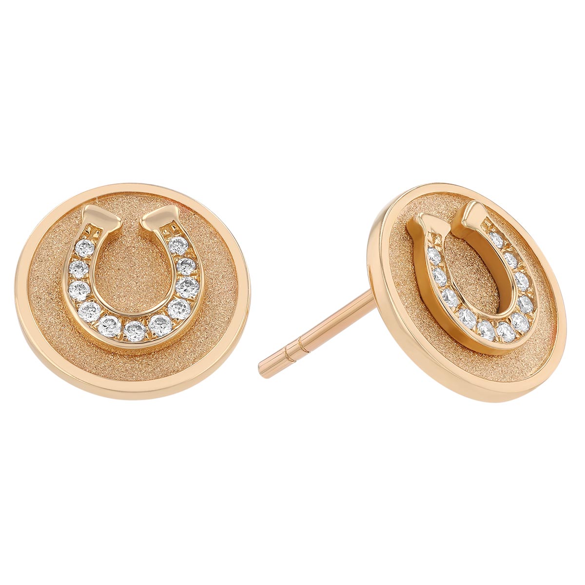 Frederic Sage Diamond Horseshoe Circle Stud Earrings in Yellow Gold