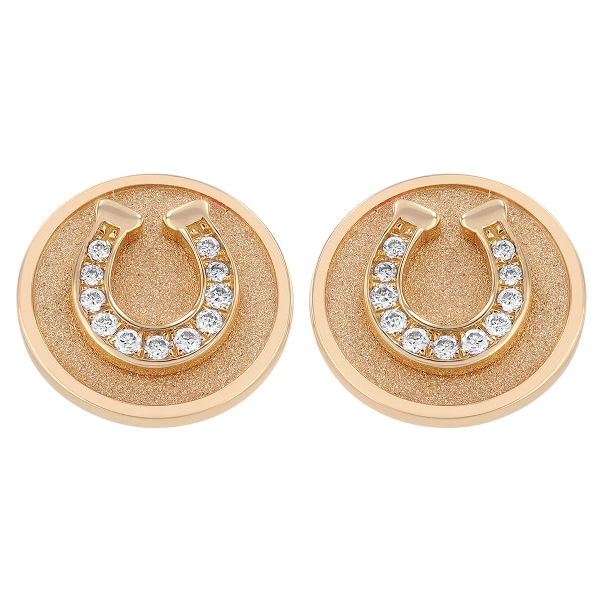 Frederic Sage Diamond Horseshoe Circle Stud Earrings in Yellow Gold