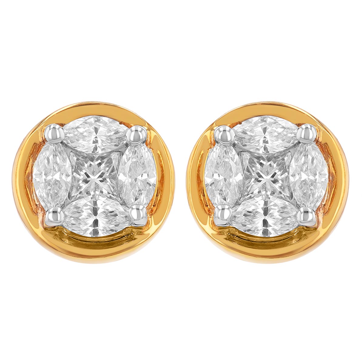 Frederic Sage Princess Cut & Marquise Diamond Cluster Stud Earrings in Two Tone