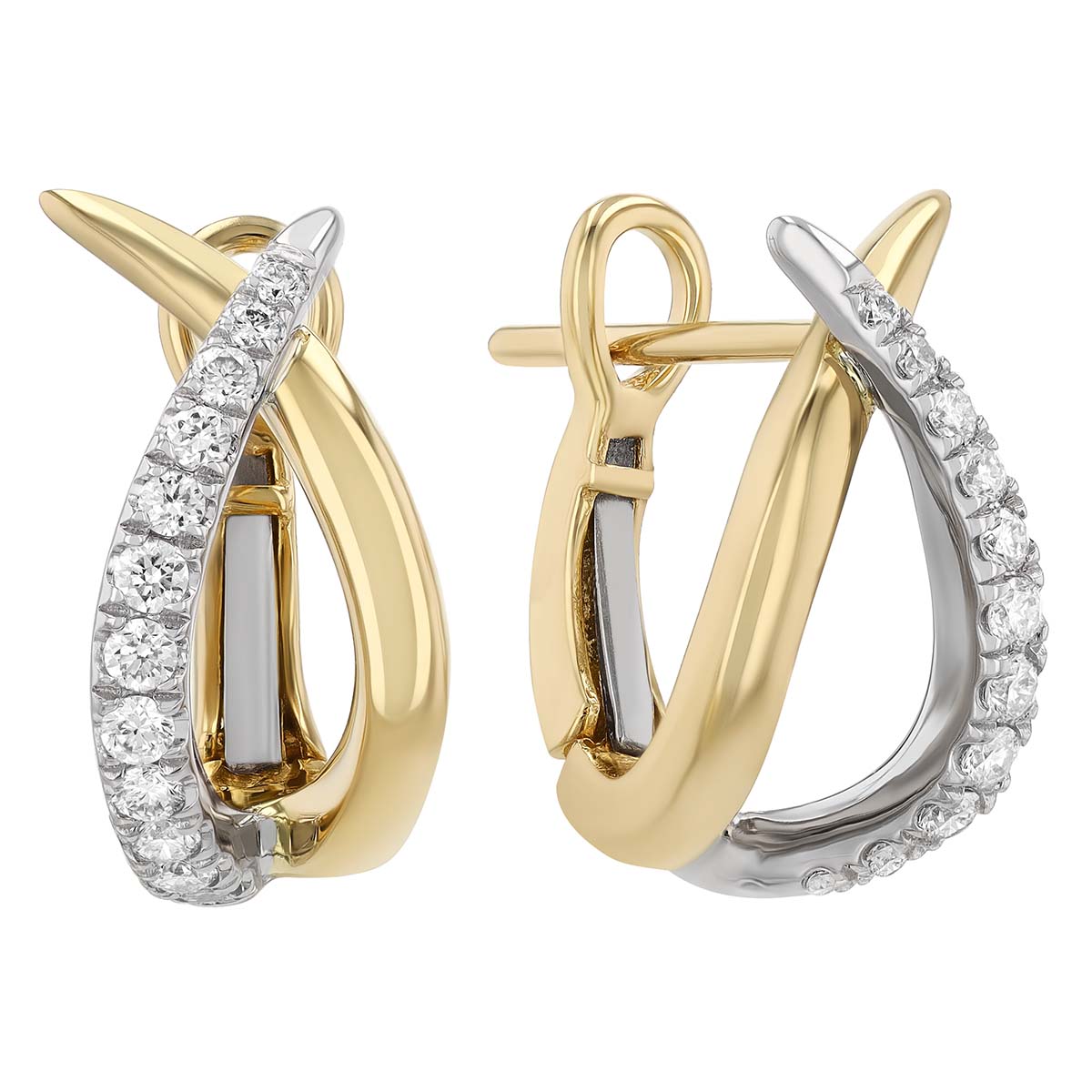 Frederic Sage Diamond Crossover Hoop Earrings in Two Tone