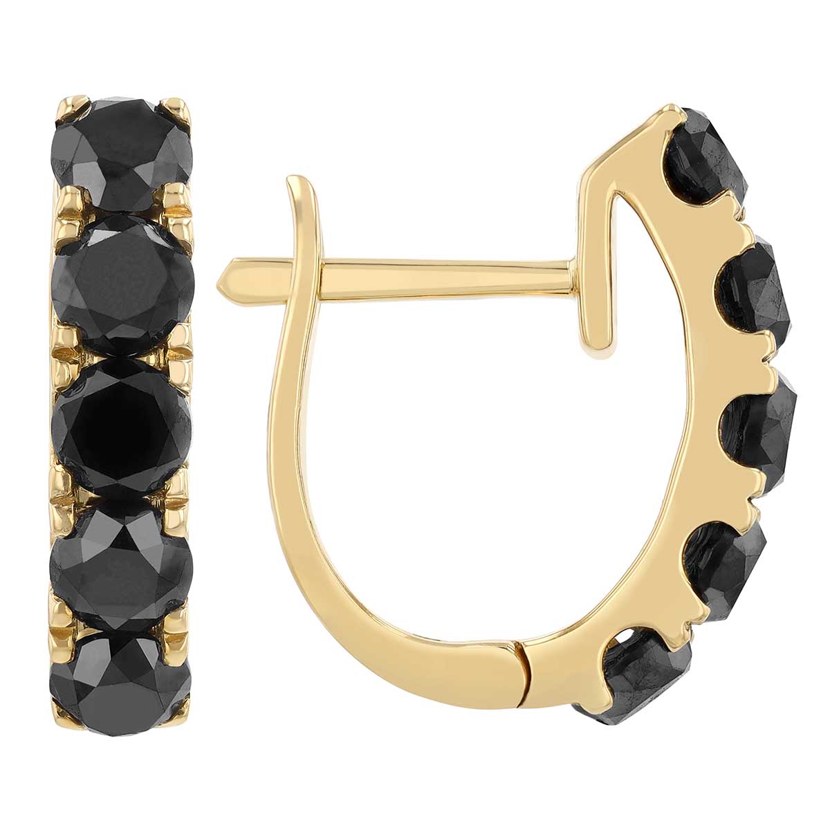 Frederic Sage Black Diamond Huggie Hoop Earrings in Yellow Gold