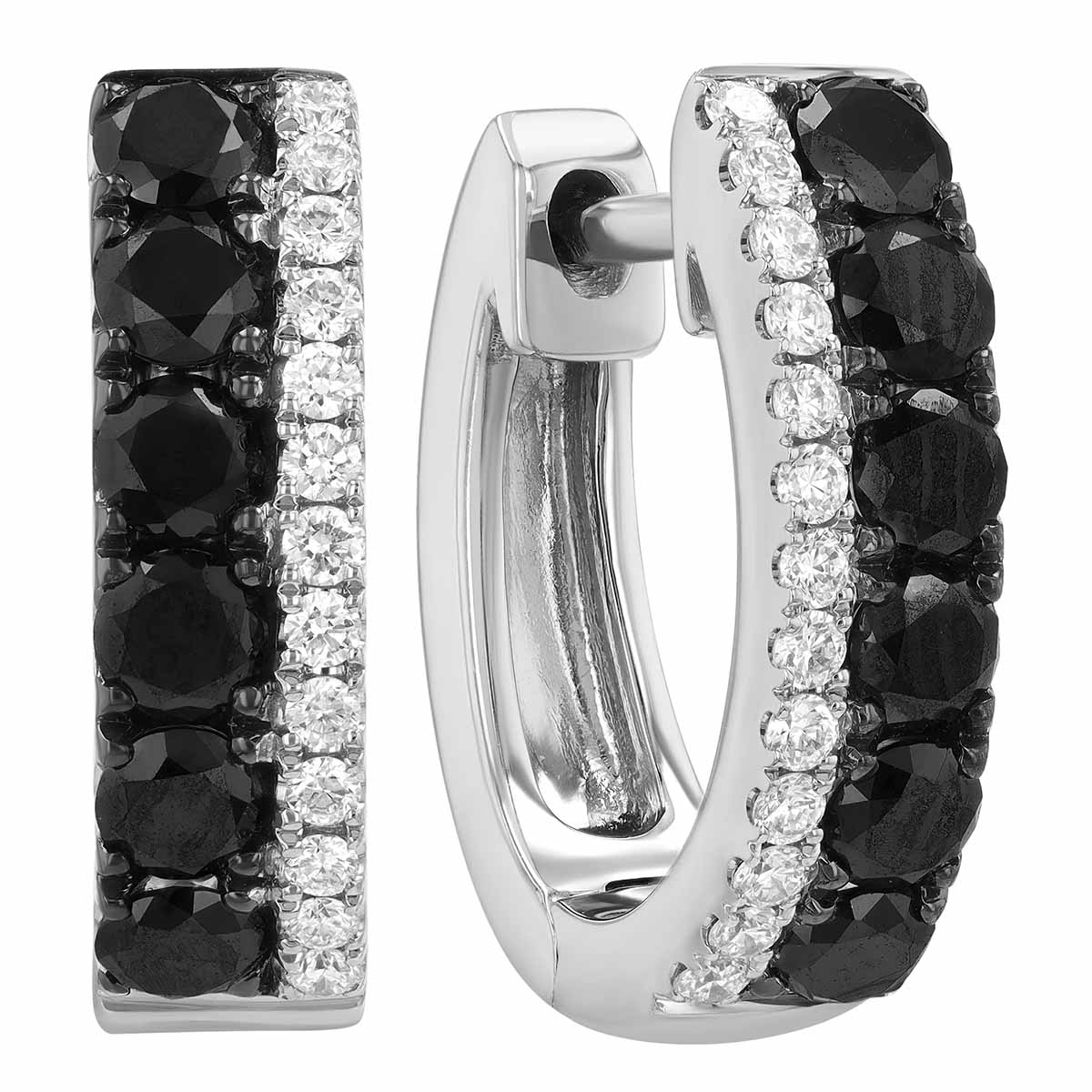 Frederic Sage Black & White Diamond Column Huggie Hoop Earrings in White Gold