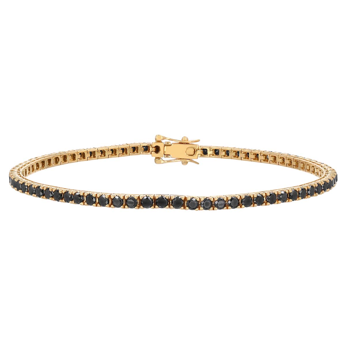 Frederic Sage Round Black Diamond Tennis Bracelet in Yellow Gold, 8