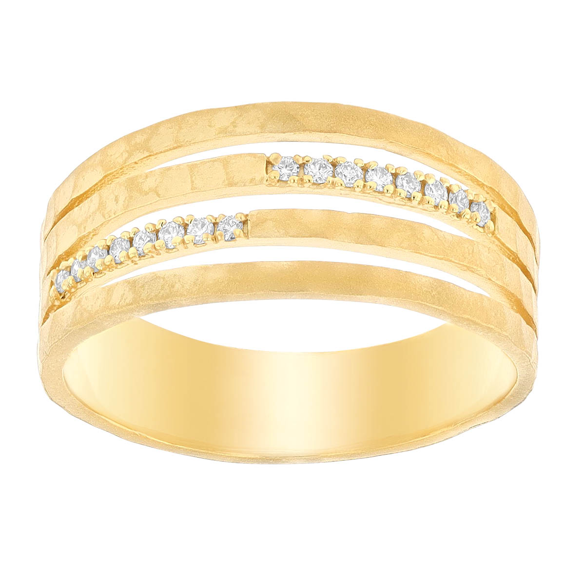 Marika Diamond 4 Row Hammered Yellow Gold Ring