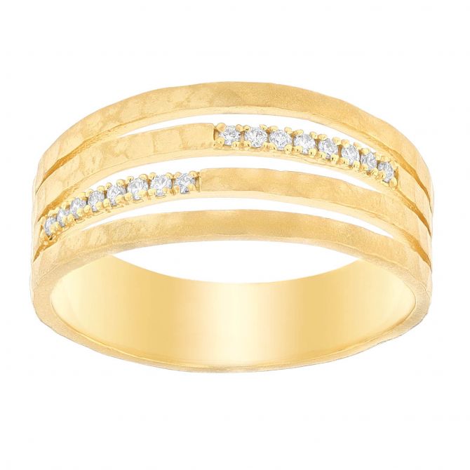 Marika Diamond 4 Row Hammered Yellow Gold Ring