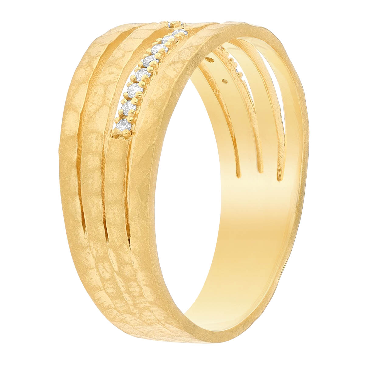 Marika Diamond 4 Row Hammered Yellow Gold Ring