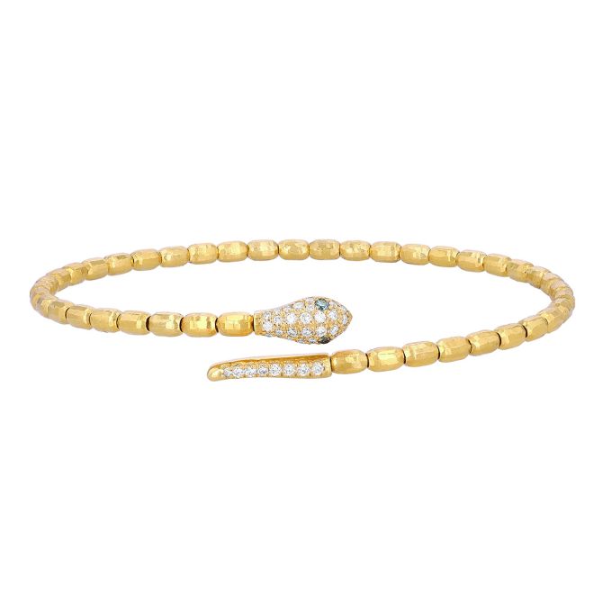 Marika Yellow Gold Snake Coil Bangle with Diamond Pave