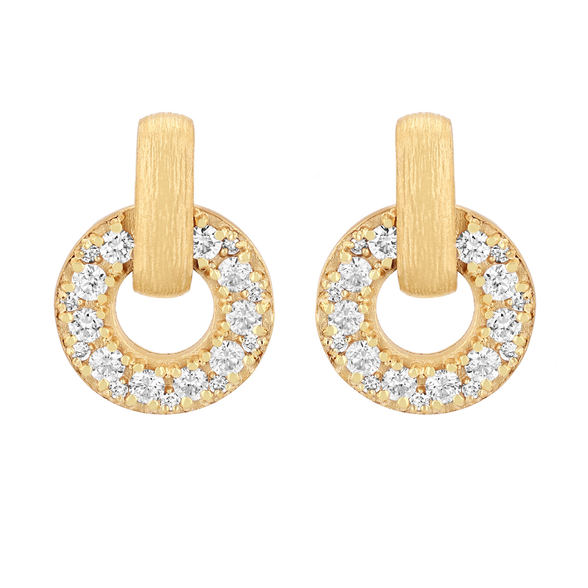 Marika Diamond Open Circle & Link Post  Earrings in Satin Yellow Gold