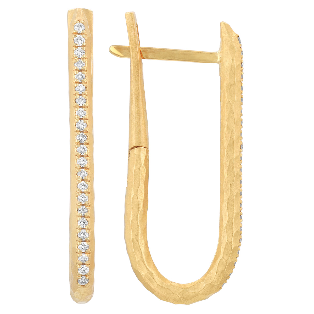 Marika Diamond U-Hoop Leverback Earrings in Yellow Gold