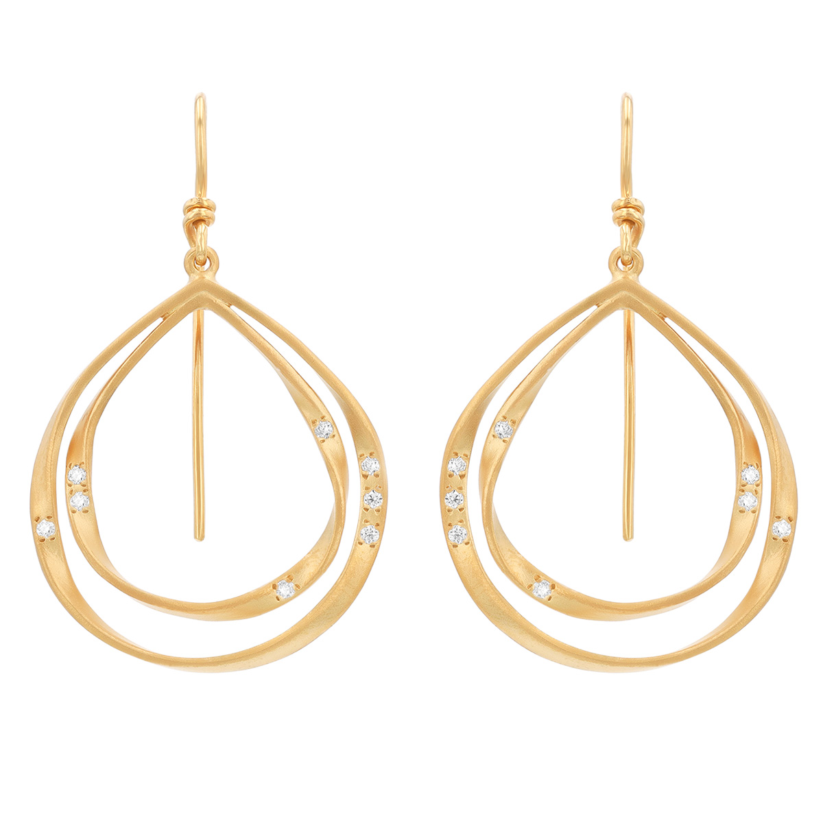 Marika Yellow Gold Twist Double Teardrop Dangle Earrings with Diamonds
