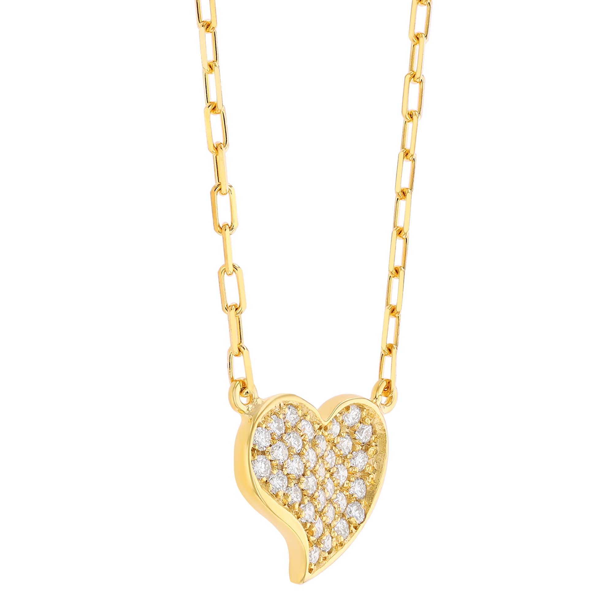 Marika Diamond Pave Swirled Heart Necklace in Yellow Gold